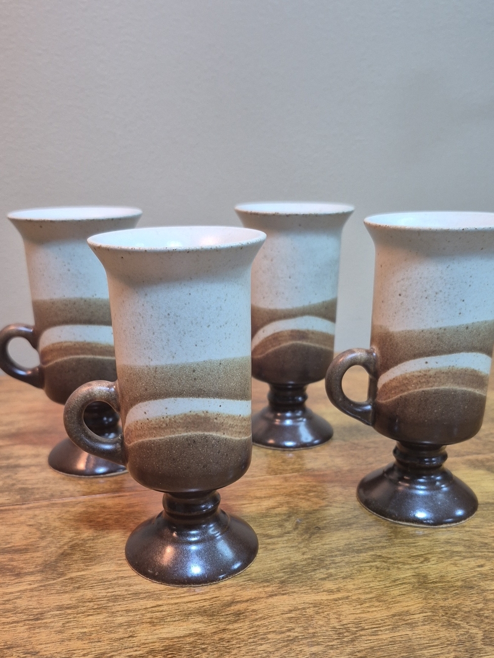 OTAGIRI Vintage 1970s Earthenware Stoneware Pedestal Footed Mugs, Set of 4 - Picture 3 of 16